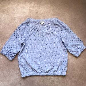 Evereve Pale Blue Eyelet Blouse w/ Lining 100% Cotton Classic Festival Boho M